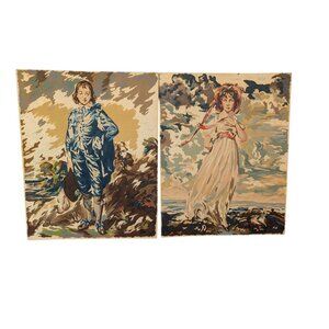 Vintage Paint by Numbers Art Panels 1960s Unfinished Blue Boy Pinky